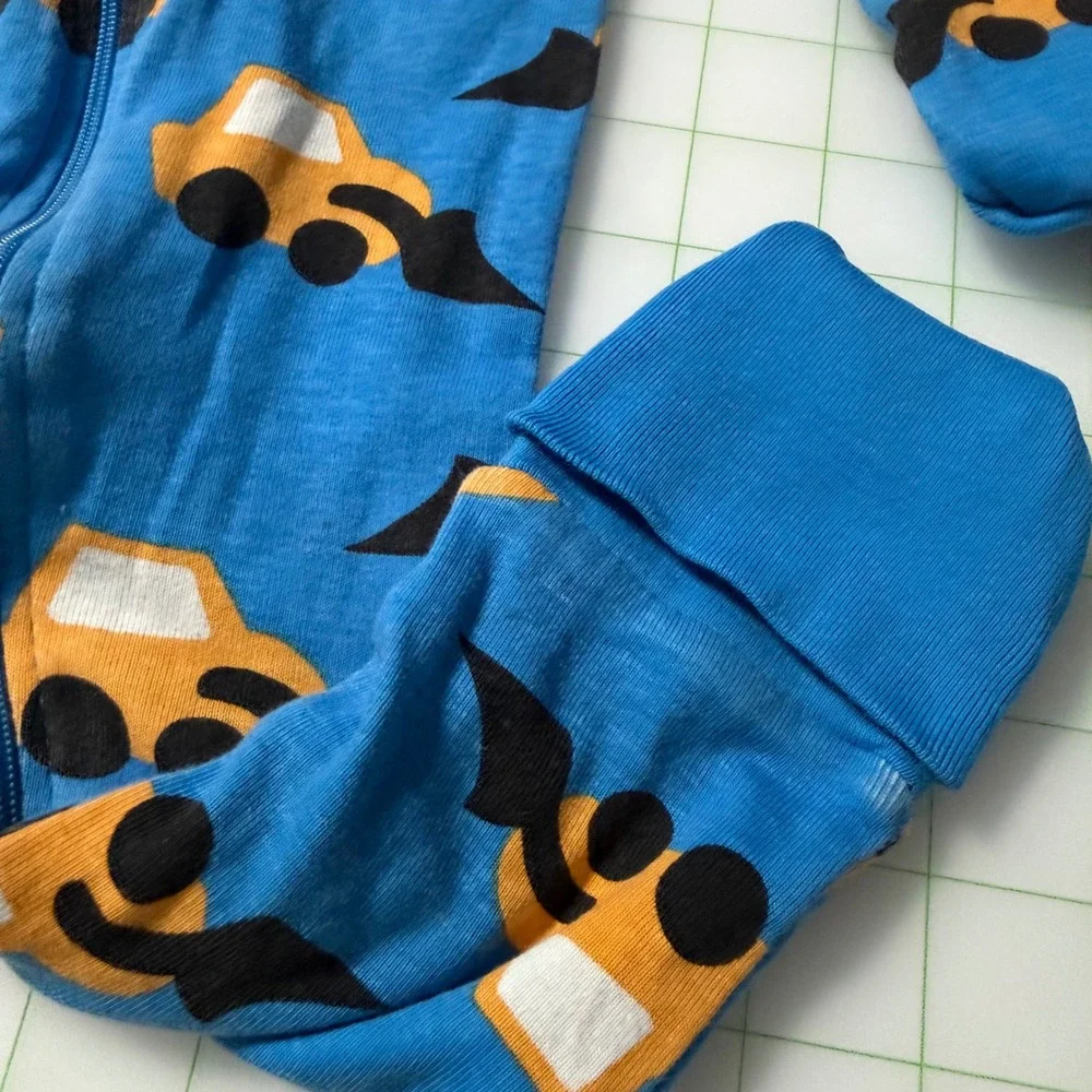 Monica + Andy Boys Construction Truck Blue double Zip Footie Pajamas 6-9 months